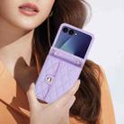For Samsung Galaxy Z Flip7 5G Rhombic Texture Card Bag PU Phone Case with Long Lanyard(Purple) - 3