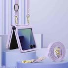 For Samsung Galaxy Z Flip7 5G Rhombic Texture Card Bag PU Phone Case with Long Lanyard(Purple) - 4