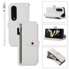 For Samsung Galaxy Z Fold4 Crossbody Diamond Lattice Folding Leather Phone Case(White) - 1