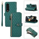 For Samsung Galaxy Z Fold4 Crossbody Diamond Lattice Folding Leather Phone Case(Dark Green) - 1