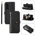 For Samsung Galaxy Z Fold4 Crossbody Diamond Lattice Folding Leather Phone Case(Black) - 1