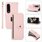 For Samsung Galaxy Z Fold4 Crossbody Diamond Lattice Folding Leather Phone Case(Pink) - 1