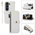 For Samsung Galaxy Z Fold5 Crossbody Diamond Lattice Folding Leather Phone Case(White) - 1