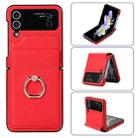 For Samsung Galaxy Z Flip4 Full Coverage Fold Solid Color PU Phone Case with Ring(Red) - 1