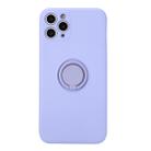 For iPhone 11 Solid Color Liquid Silicone Shockproof Full Coverage Protective Case with Ring Holder(Light Purple) - 1