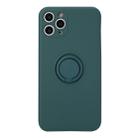 For iPhone 11 Solid Color Liquid Silicone Shockproof Full Coverage Protective Case with Ring Holder(Deep Green) - 1
