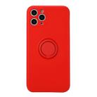 For iPhone 11 Solid Color Liquid Silicone Shockproof Full Coverage Protective Case with Ring Holder(Bright Red) - 1