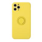 For iPhone 11 Solid Color Liquid Silicone Shockproof Full Coverage Protective Case with Ring Holder(Yellow) - 1