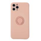 For iPhone 11 Pro Solid Color Liquid Silicone Shockproof Full Coverage Protective Case with Ring Holder(Pink) - 1