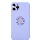 For iPhone 11 Pro Solid Color Liquid Silicone Shockproof Full Coverage Protective Case with Ring Holder(Light Purple) - 1