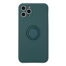 For iPhone 11 Pro Solid Color Liquid Silicone Shockproof Full Coverage Protective Case with Ring Holder(Deep Green) - 1