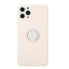 For iPhone 11 Pro Solid Color Liquid Silicone Shockproof Full Coverage Protective Case with Ring Holder(Beige) - 1