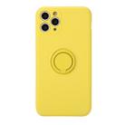 For iPhone 11 Pro Max Solid Color Liquid Silicone Shockproof Full Coverage Protective Case with Ring Holder(Yellow) - 1