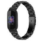 For Fitbit Inspire 3 Three Bead Flat Buckle Stainless Steel Watch Band(Black) - 1