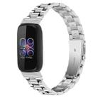 For Fitbit Inspire 3 Three Bead Flat Buckle Stainless Steel Watch Band(Silver) - 1