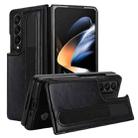 For Samsung Galaxy Z Fold4 Full Coverage Fold Double Buckle PU Phone Case with Pen Slots(Black) - 1