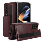 For Samsung Galaxy Z Fold4 Full Coverage Fold Double Buckle PU Phone Case with Pen Slots(Brown) - 1