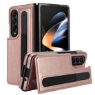 For Samsung Galaxy Z Fold4 Full Coverage Fold Double Buckle PU Phone Case with Pen Slots(Rose Gold) - 1