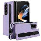 For Samsung Galaxy Z Fold4 Full Coverage Fold Double Buckle PU Phone Case with Pen Slots(Purple) - 1