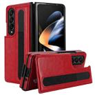 For Samsung Galaxy Z Fold4 Full Coverage Fold Double Buckle PU Phone Case with Pen Slots(Red) - 1