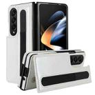 For Samsung Galaxy Z Fold3 Full Coverage Fold Double Buckle PU Phone Case with Pen Slots(White) - 1