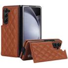 For Samsung Galaxy Z Fold5 Rhombic Texture Full Coverage Fold Double Buckle PU Phone Case(Brown) - 1