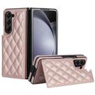 For Samsung Galaxy Z Fold5 Rhombic Texture Full Coverage Fold Double Buckle PU Phone Case(Rose Gold) - 1