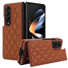 For Samsung Galaxy Z Fold4 Rhombic Texture Full Coverage Fold Double Buckle PU Phone Case(Brown) - 1