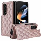 For Samsung Galaxy Z Fold4 Rhombic Texture Full Coverage Fold Double Buckle PU Phone Case(Rose Gold) - 1