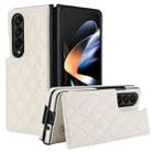 For Samsung Galaxy Z Fold4 Rhombic Texture Full Coverage Fold Double Buckle PU Phone Case(White) - 1