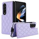 For Samsung Galaxy Z Fold4 Rhombic Texture Full Coverage Fold Double Buckle PU Phone Case(Purple) - 1