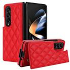 For Samsung Galaxy Z Fold4 Rhombic Texture Full Coverage Fold Double Buckle PU Phone Case(Red) - 1