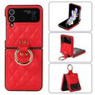 For Samsung Galaxy Z Flip4 Rhombic Microfiber Folding Phone Case with Ring(Red) - 1