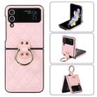 For Samsung Galaxy Z Flip4 Rhombic Microfiber Folding Phone Case with Ring(Pink) - 1