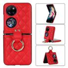 For Huawei P50 Pocket Rhombic Microfiber Folding Phone Case with Ring(Red) - 1