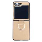 For Samsung Galaxy Z Flip5 Solid Color Litchi Leather Texture Protective Phone Case with Ring(Beige) - 1