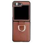 For Samsung Galaxy Z Flip5 Solid Color Litchi Leather Texture Protective Phone Case with Ring(Brown) - 1