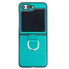 For Samsung Galaxy Z Flip5 Solid Color Litchi Leather Texture Protective Phone Case with Ring(Green) - 1