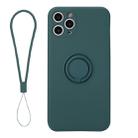 For iPhone 11 Solid Color Liquid Silicone Shockproof Full Coverage Protective Case with Ring Holder & Lanyard(Deep Green) - 1