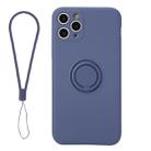 For iPhone 11 Solid Color Liquid Silicone Shockproof Full Coverage Protective Case with Ring Holder & Lanyard(Grey) - 1