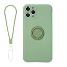 For iPhone 11 Solid Color Liquid Silicone Shockproof Full Coverage Protective Case with Ring Holder & Lanyard(Green) - 1