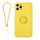 For iPhone 11 Solid Color Liquid Silicone Shockproof Full Coverage Protective Case with Ring Holder & Lanyard(Yellow) - 1