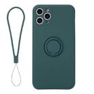 For iPhone 11 Pro Solid Color Liquid Silicone Shockproof Full Coverage Protective Case with Ring Holder & Lanyard(Deep Green) - 1