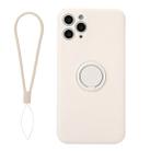 For iPhone 11 Pro Solid Color Liquid Silicone Shockproof Full Coverage Protective Case with Ring Holder & Lanyard(Beige) - 1