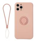 For iPhone 11 Pro Max Solid Color Liquid Silicone Shockproof Full Coverage Protective Case with Ring Holder & Lanyard(Pink) - 1