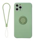 For iPhone 11 Pro Max Solid Color Liquid Silicone Shockproof Full Coverage Protective Case with Ring Holder & Lanyard(Green) - 1