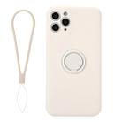 For iPhone 11 Pro Max Solid Color Liquid Silicone Shockproof Full Coverage Protective Case with Ring Holder & Lanyard(Beige) - 1