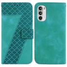 For Motorola Moto G52 Seven-shaped Embossed Leather Phone Case(Green) - 1