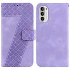 For Motorola Moto G52 7-shaped Embossed Leather Phone Case(Purple) - 1