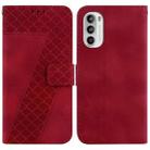 For Motorola Moto G52 Seven-shaped Embossed Leather Phone Case(Red) - 1